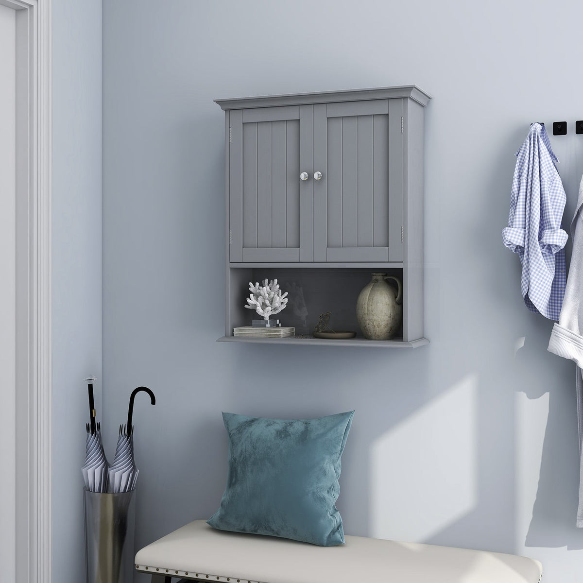 Wall Mount Gray Bathroom Cabinet - MDF Storage Organizer-Wall Cabinets-DECOROLALA