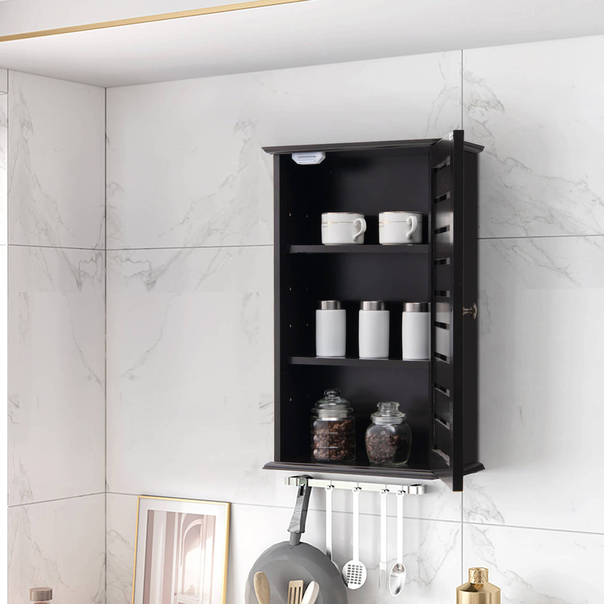 Wall Mount Medicine Cabinet - Dark Brown 14" x 6" x 22"-Wall Cabinets-DECOROLALA