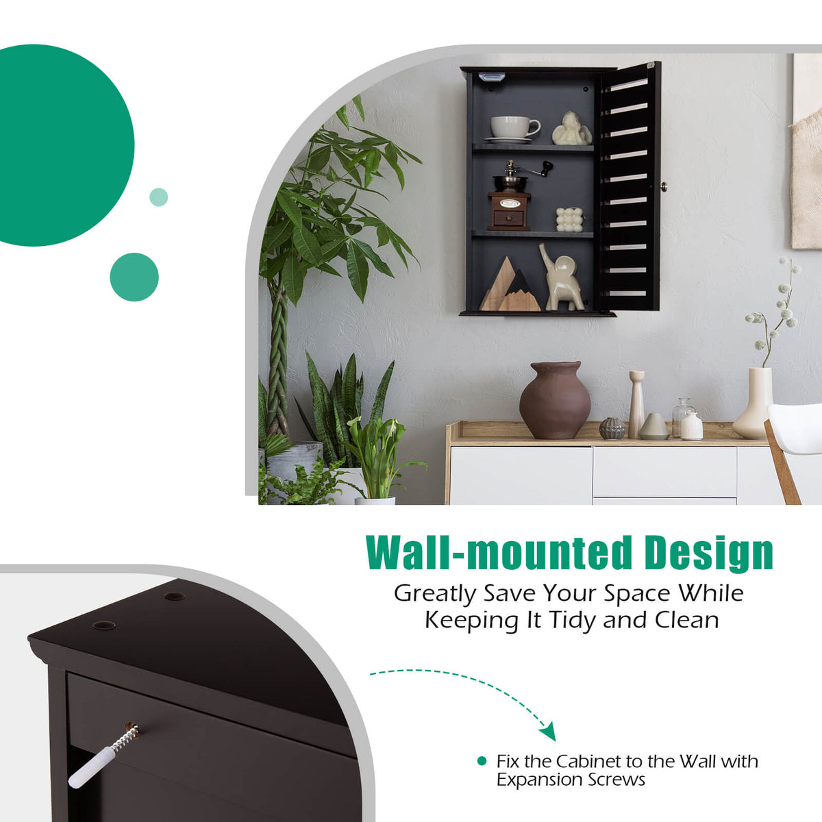 Wall Mount Medicine Cabinet - Dark Brown 14" x 6" x 22"-Wall Cabinets-DECOROLALA