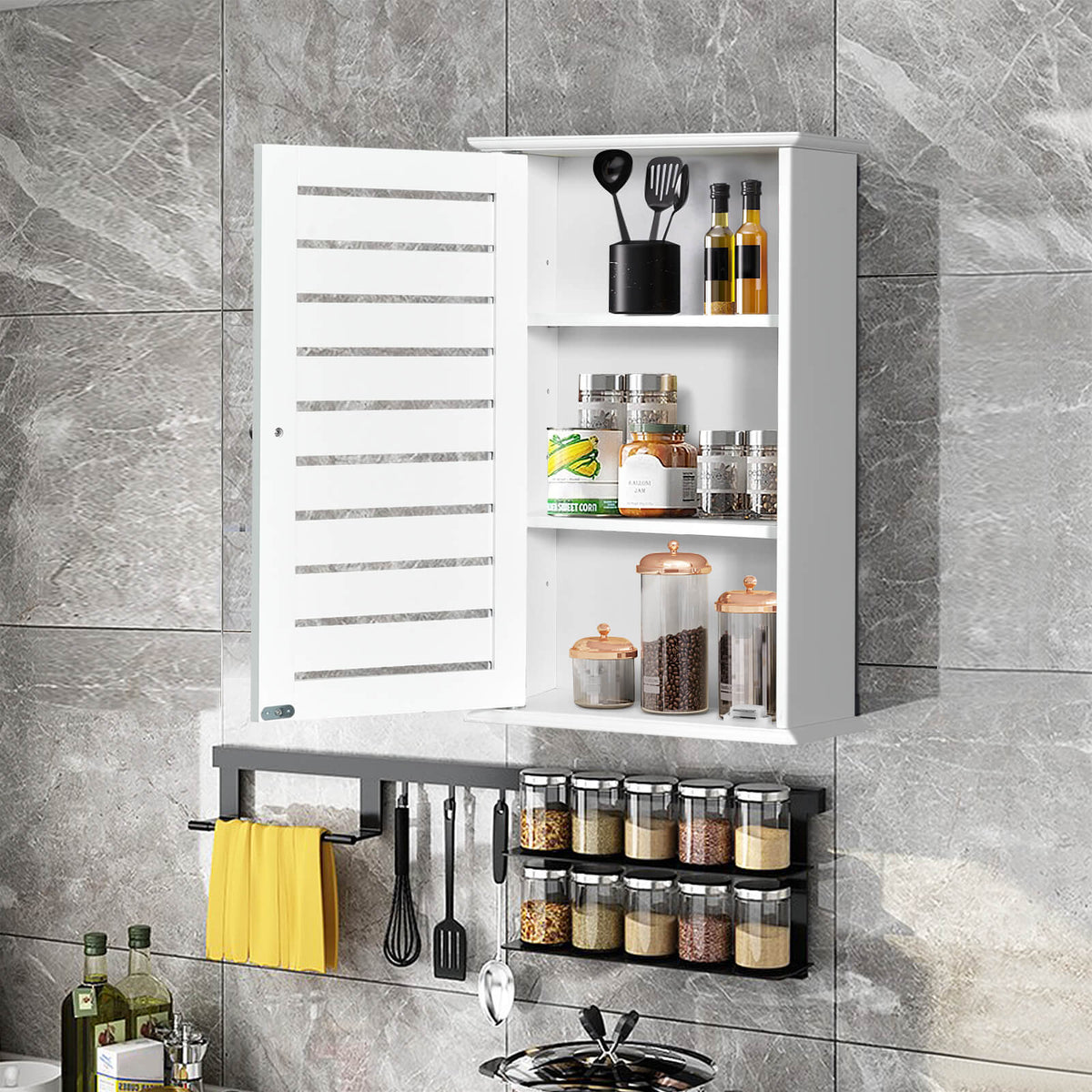 Wall Mount Medicine Cabinet Multifunction Storage Organizer-Wall Cabinets-DECOROLALA