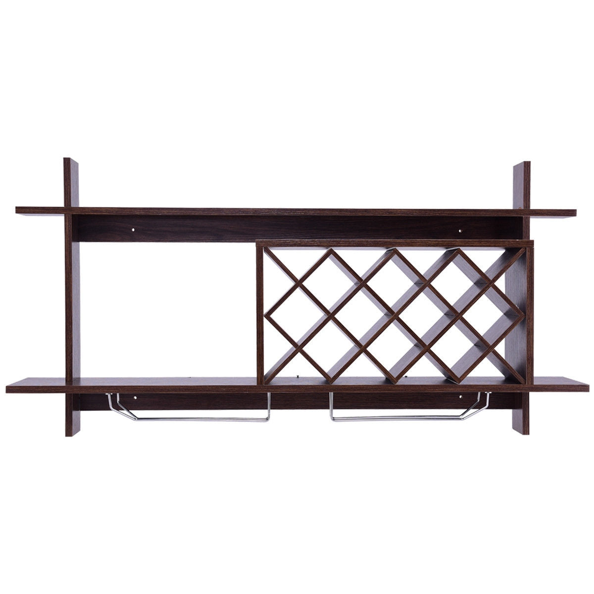 Wall Mount Wine Rack with Glass Holder & Storage Shelf-Walnut-Wine Racks-DECOROLALA