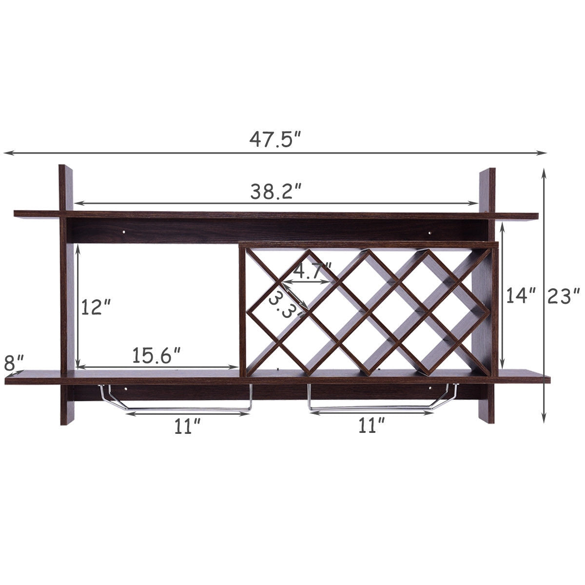 Wall Mount Wine Rack with Glass Holder & Storage Shelf-Walnut-Wine Racks-DECOROLALA
