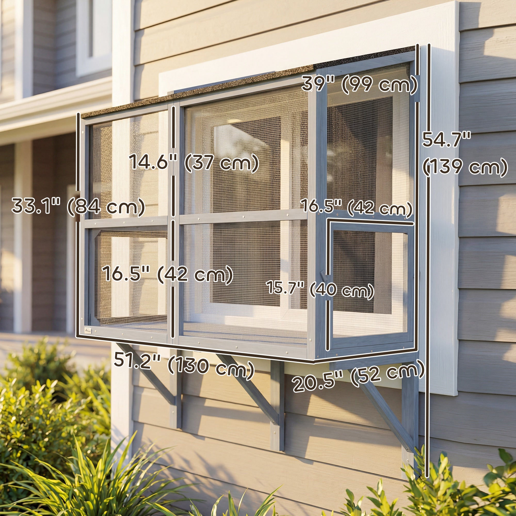 Wall-Mounted 2-Level Outdoor Catio - Grey 51.2"-DECOROLALA