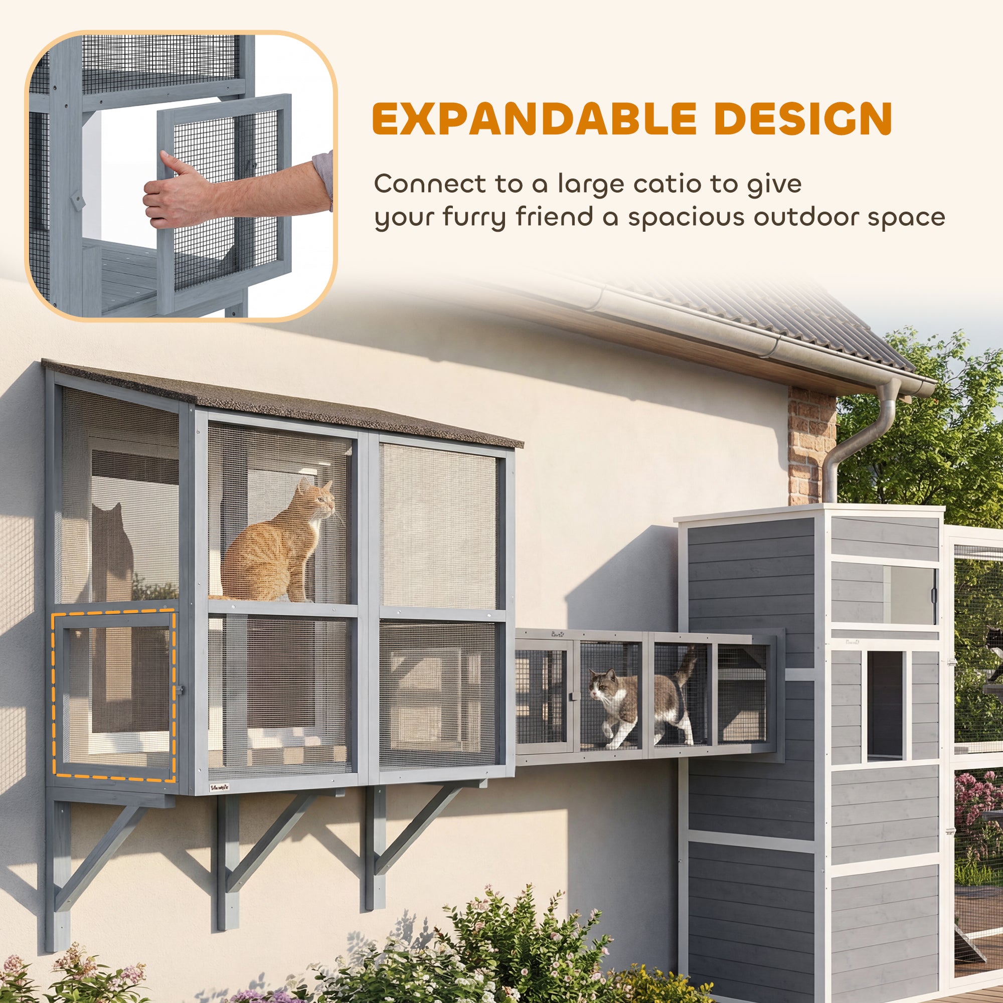 Wall-Mounted 2-Level Outdoor Catio - Grey 51.2"-DECOROLALA