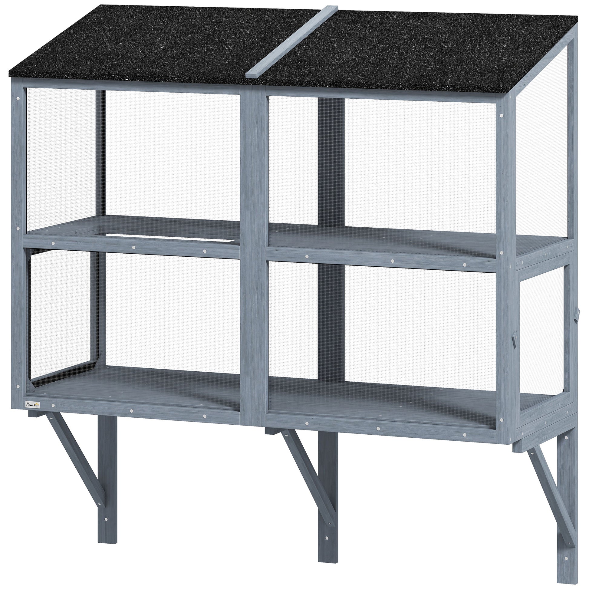 Wall-Mounted 2-Level Outdoor Catio - Grey 51.2"-DECOROLALA