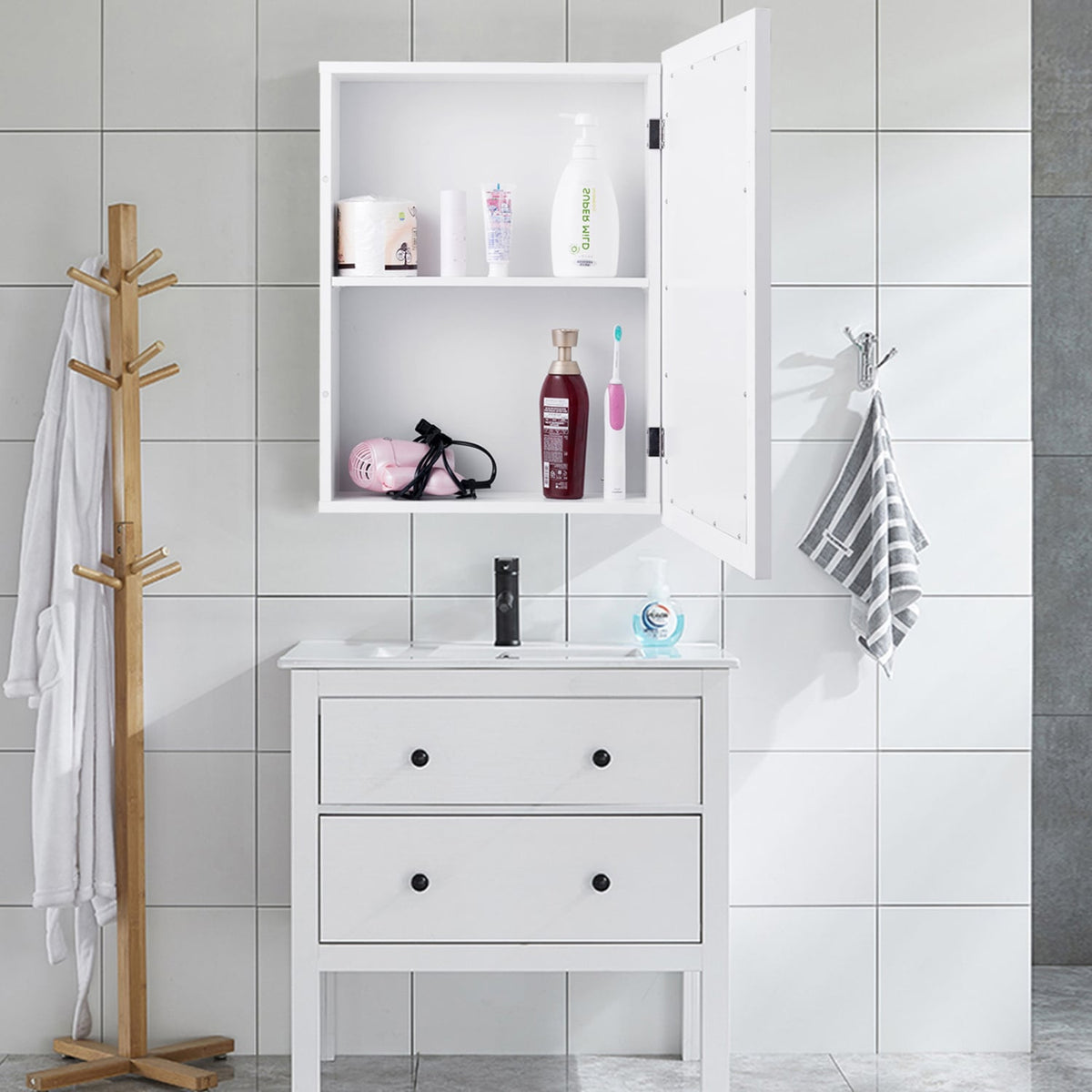 Wall Mounted Adjustable Medicine Storage Mirror Cabinet-Wall Cabinets-DECOROLALA