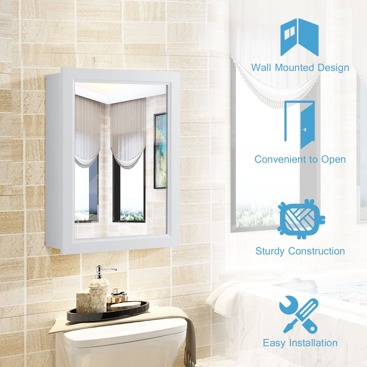 Wall Mounted Adjustable Medicine Storage Mirror Cabinet-Wall Cabinets-DECOROLALA
