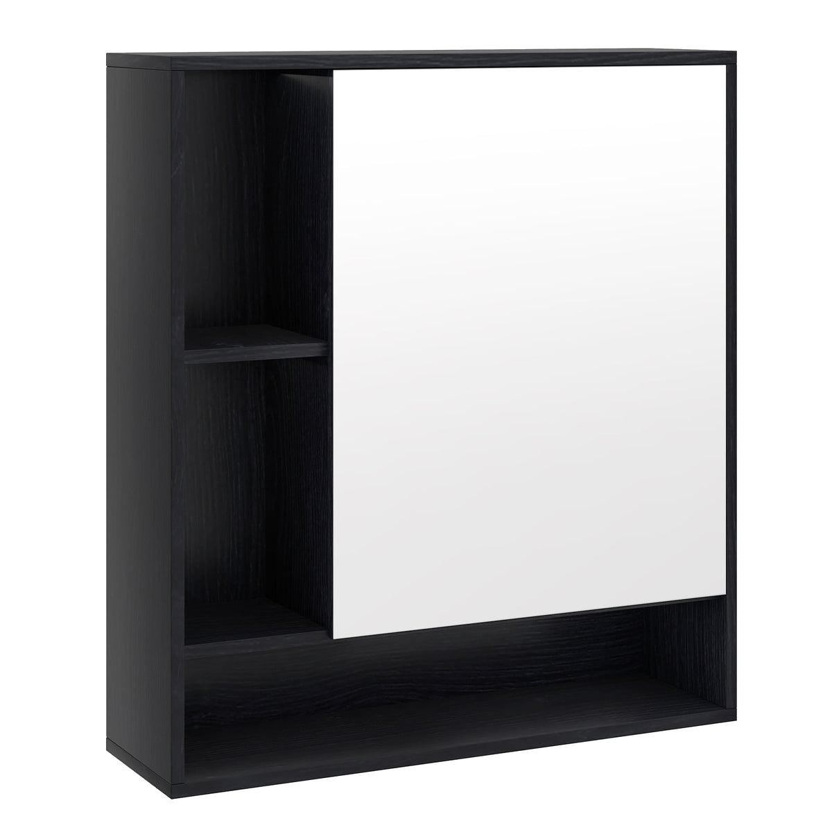 Wall Mounted Bathroom Cabinet with Mirror & Shelves - Black-Wall Cabinets-DECOROLALA