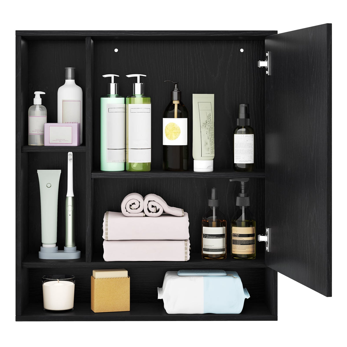 Wall Mounted Bathroom Cabinet with Mirror & Shelves - Black-Wall Cabinets-DECOROLALA