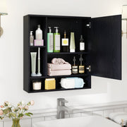 Wall Mounted Bathroom Cabinet with Mirror & Shelves - Black-Wall Cabinets-DECOROLALA