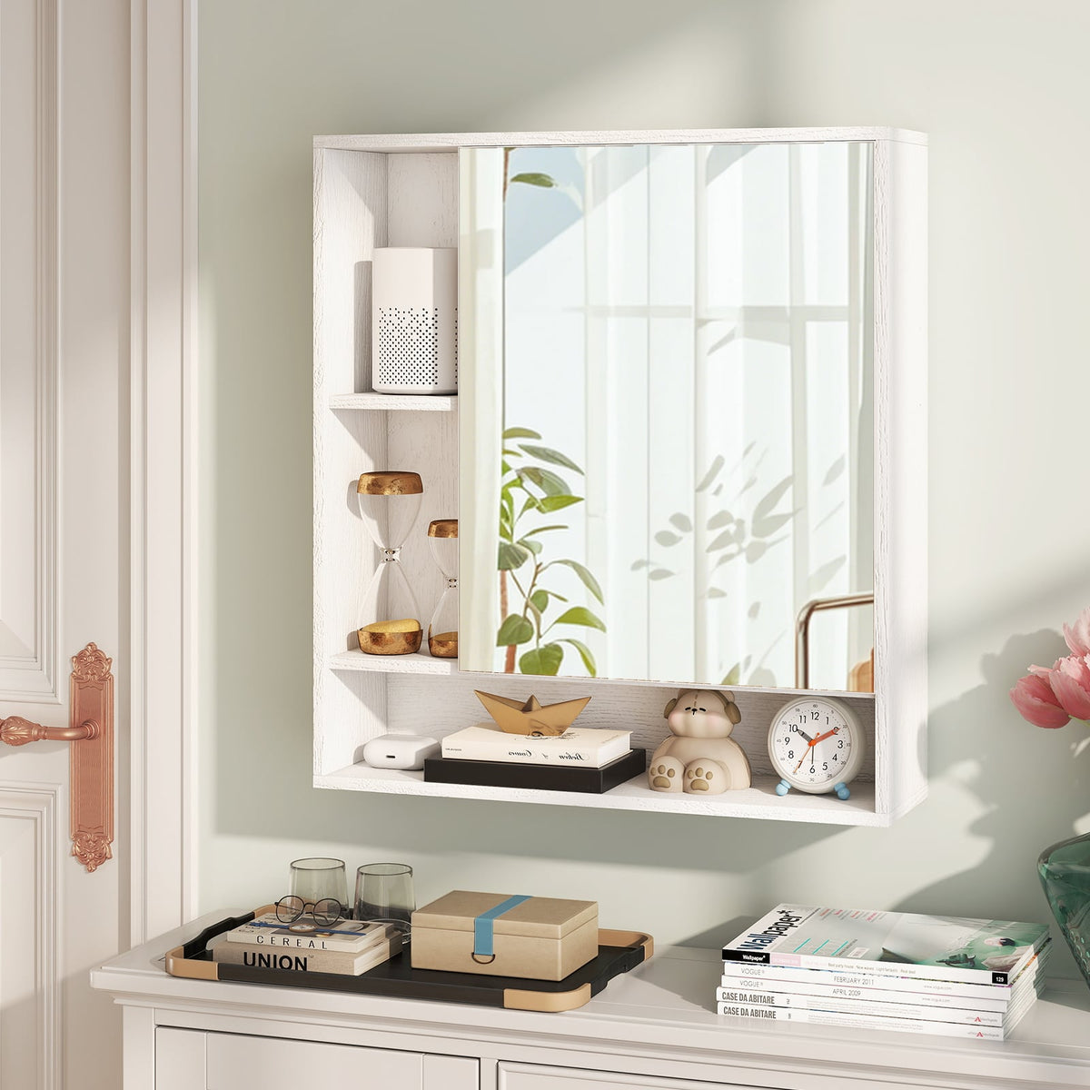 Wall Mounted Bathroom Cabinet with Mirror & Shelves - White-Wall Cabinets-DECOROLALA