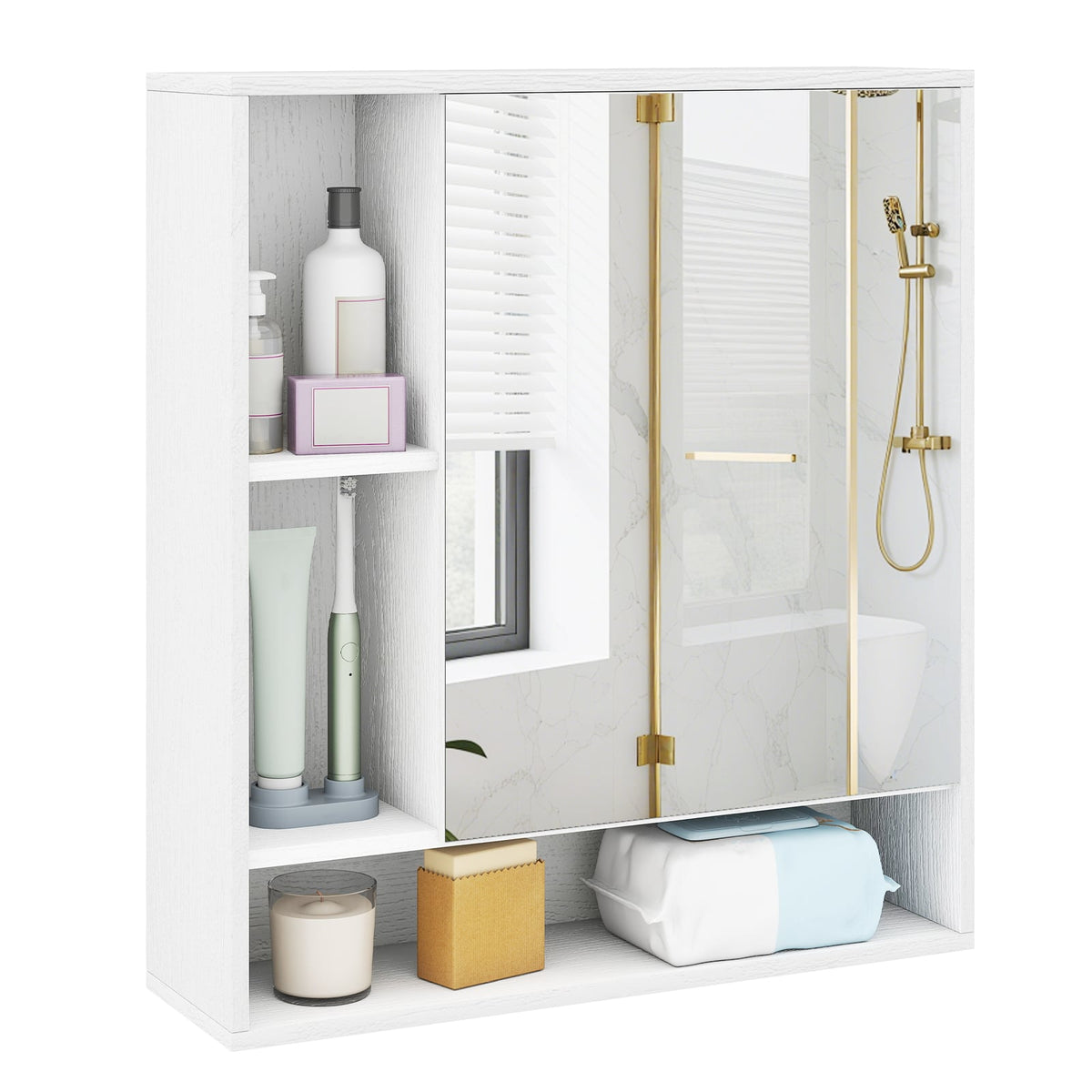 Wall Mounted Bathroom Cabinet with Mirror & Shelves - White-Wall Cabinets-DECOROLALA