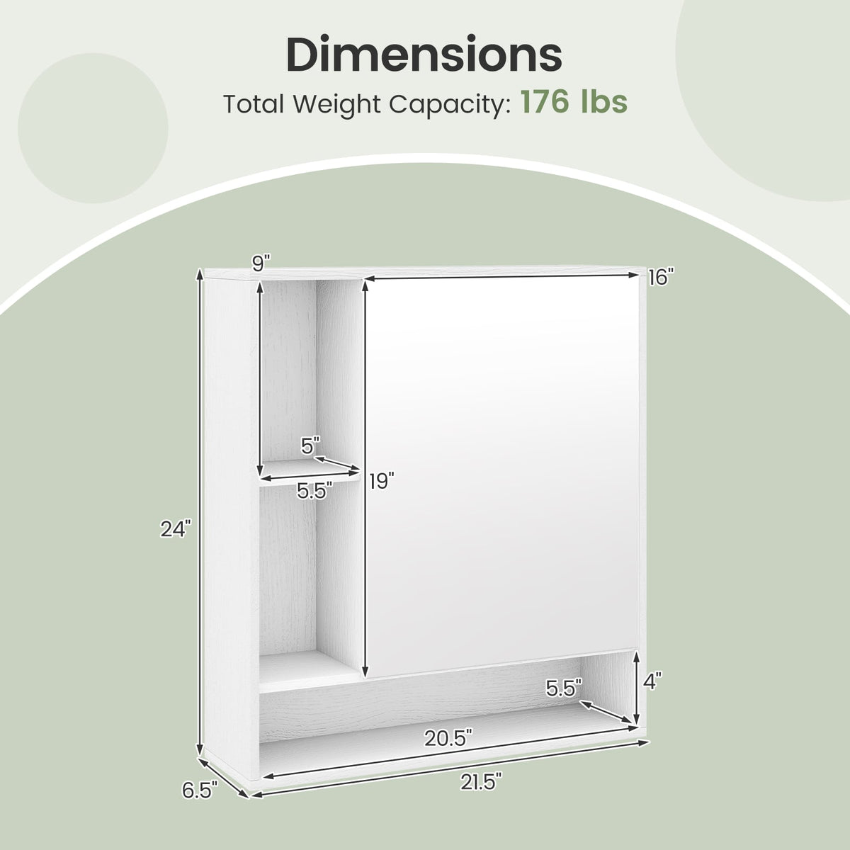 Wall Mounted Bathroom Cabinet with Mirror & Shelves - White-Wall Cabinets-DECOROLALA
