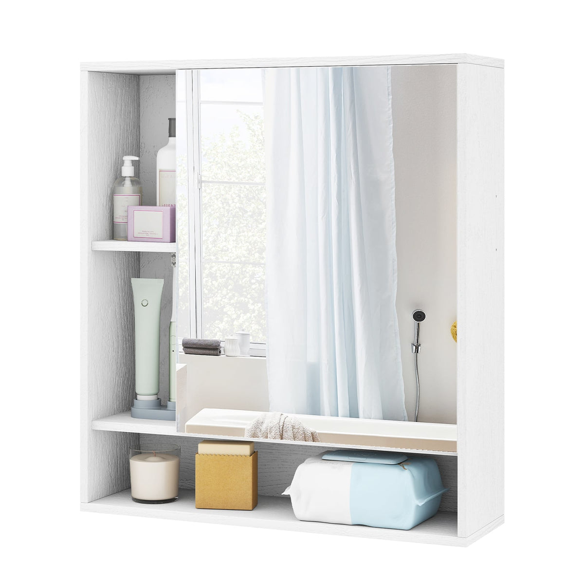 Wall Mounted Bathroom Cabinet with Mirror & Shelves - White-Wall Cabinets-DECOROLALA