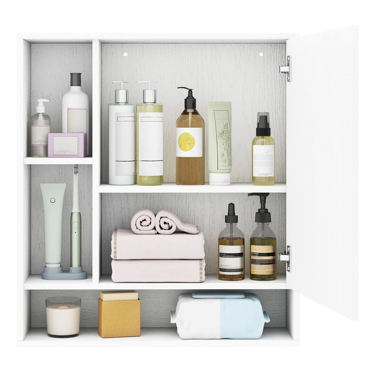 Wall Mounted Bathroom Cabinet with Mirror & Shelves - White-Wall Cabinets-DECOROLALA