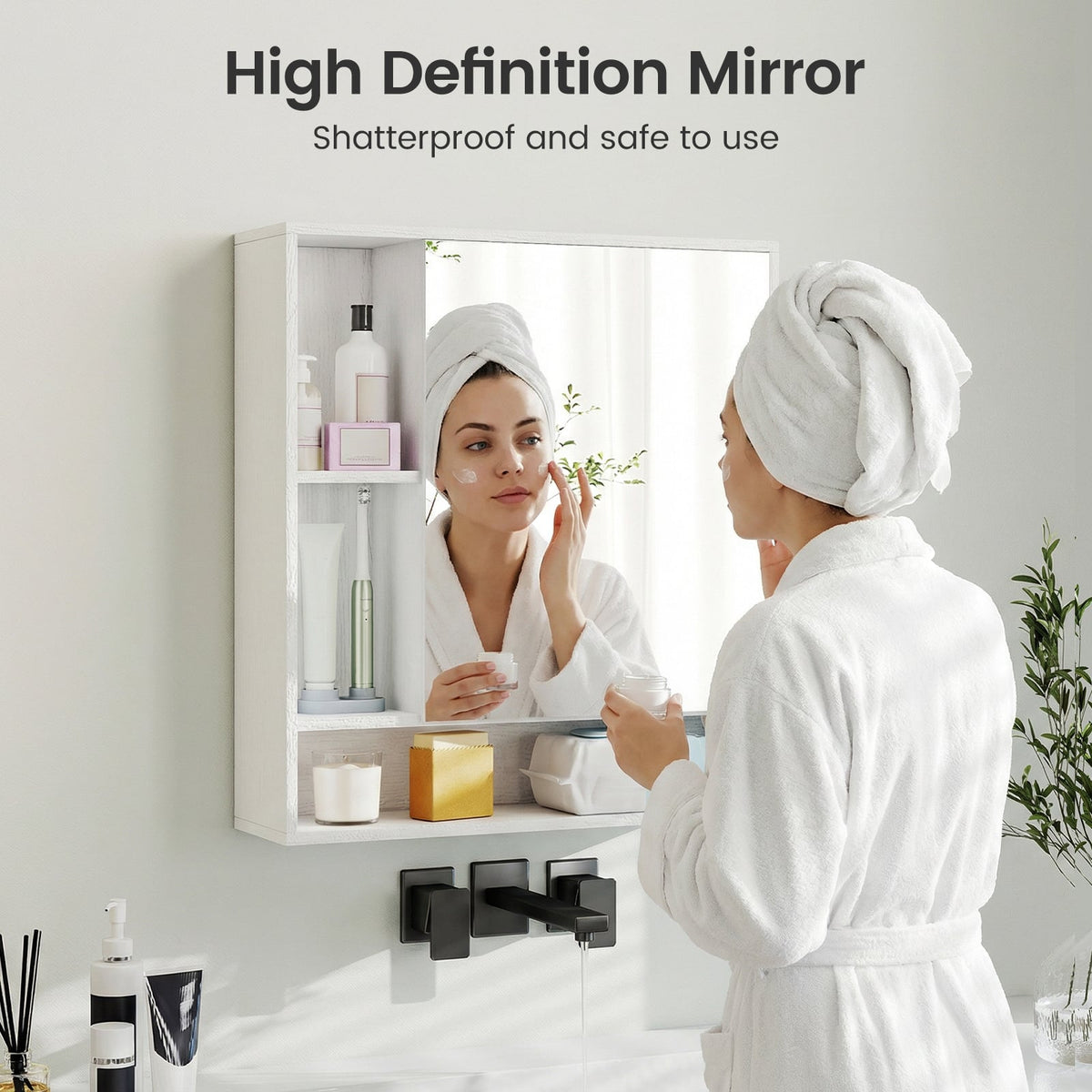 Wall Mounted Bathroom Cabinet with Mirror & Shelves - White-Wall Cabinets-DECOROLALA