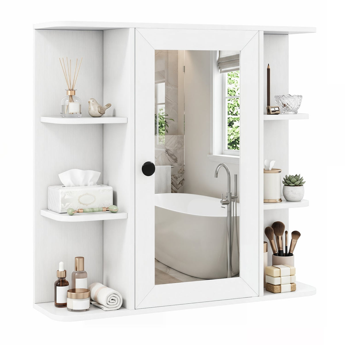 Wall Mounted Bathroom Medicine Cabinet with Mirror - White 26"-Wall Cabinets-DECOROLALA
