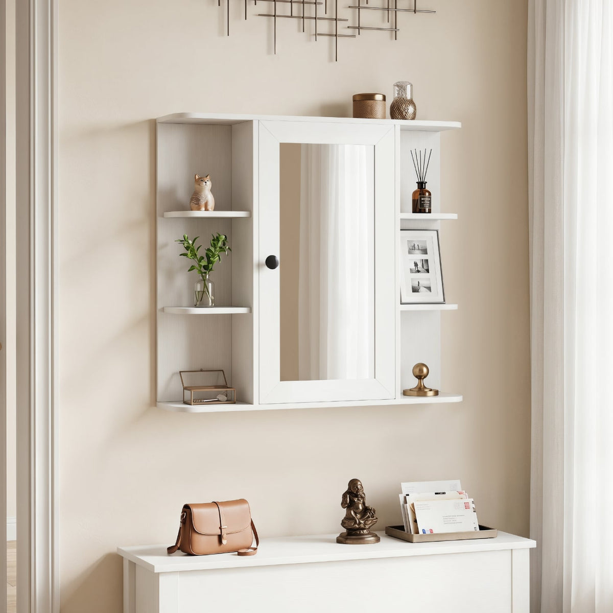 Wall Mounted Bathroom Medicine Cabinet with Mirror - White 26"-Wall Cabinets-DECOROLALA