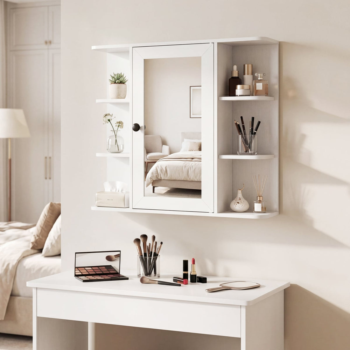 Wall Mounted Bathroom Medicine Cabinet with Mirror - White 26"-Wall Cabinets-DECOROLALA