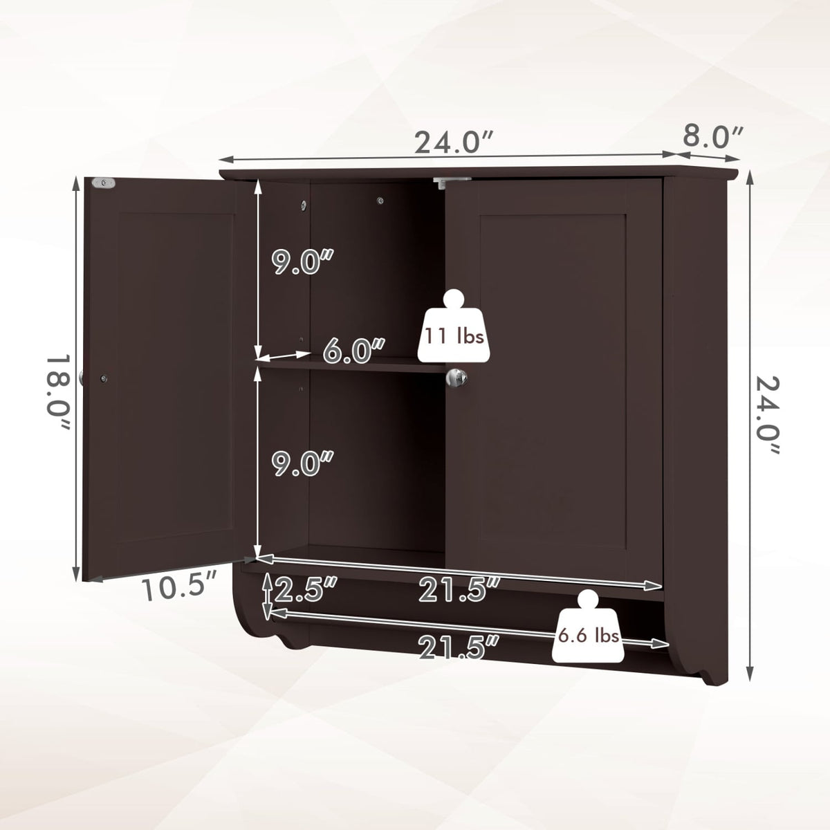 Wall Mounted Bathroom Medicine Cabinet with Towel Bar - Brown-Wall Cabinets-DECOROLALA