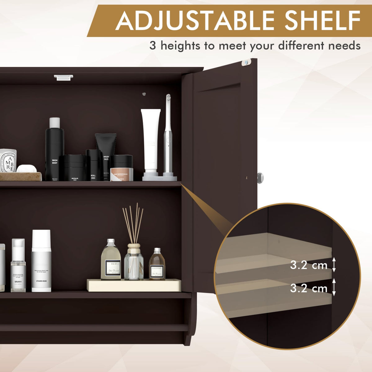 Wall Mounted Bathroom Medicine Cabinet with Towel Bar - Brown-Wall Cabinets-DECOROLALA