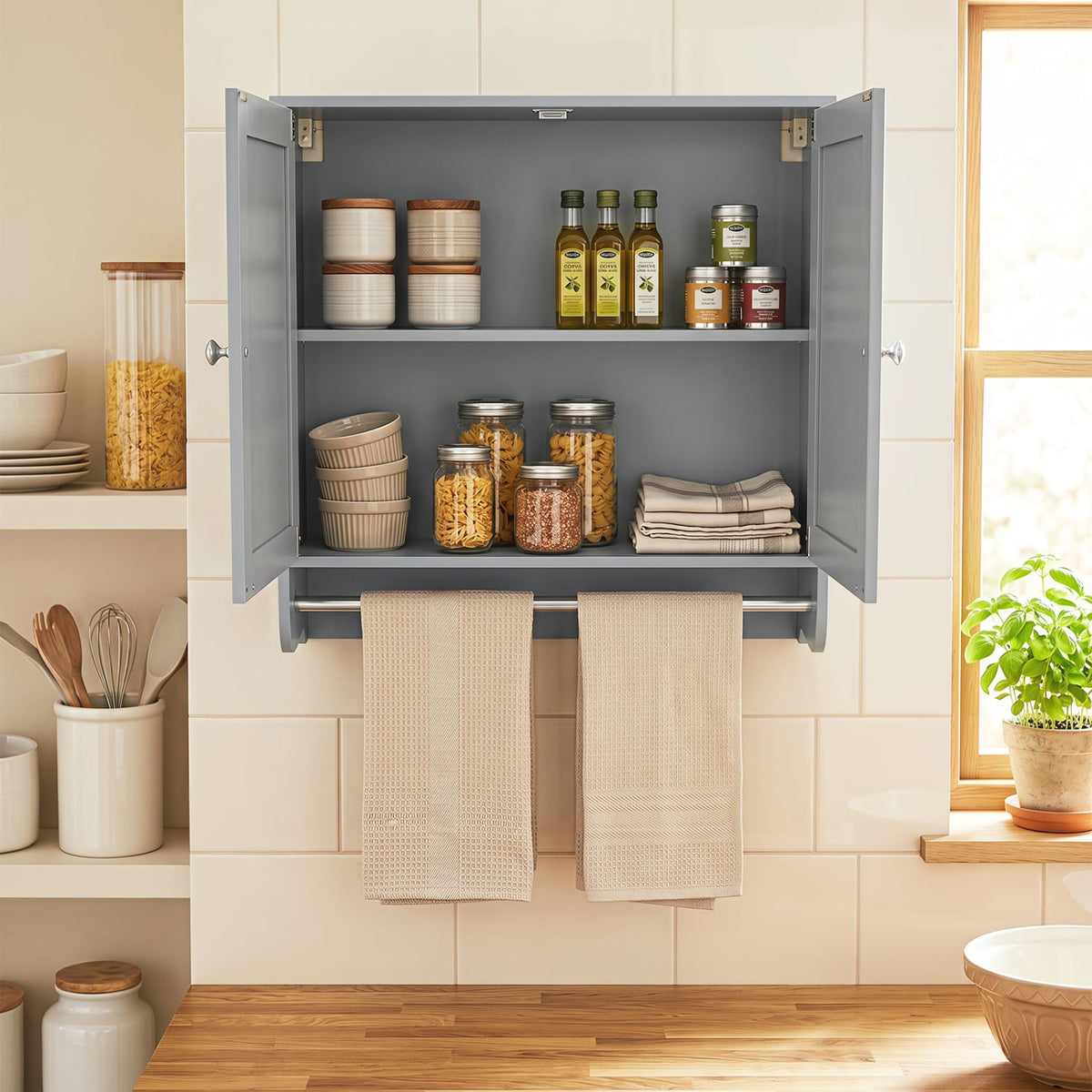 Wall Mounted Bathroom Medicine Cabinet with Towel Bar - White-Bathroom Wall Cabinets-DECOROLALA