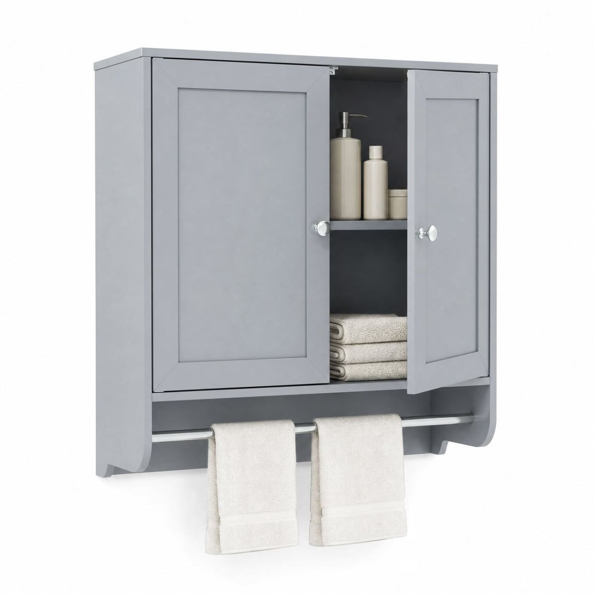 Wall Mounted Bathroom Medicine Cabinet with Towel Bar - White-Wall Cabinets-DECOROLALA