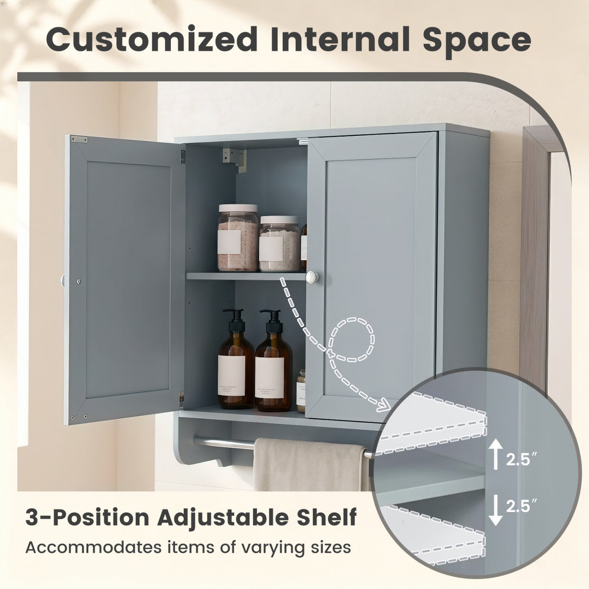 Wall Mounted Bathroom Medicine Cabinet with Towel Bar - White-Wall Cabinets-DECOROLALA