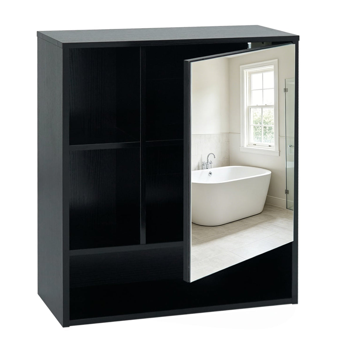 Wall-Mounted Bathroom Mirror Cabinet - Black 22" x 24" Wood Grain-Wall Cabinets-DECOROLALA