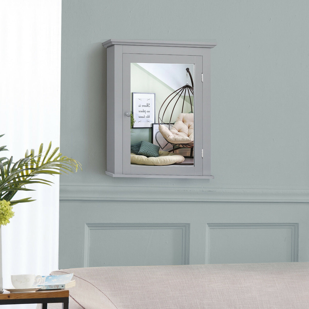 Wall-Mounted Bathroom Mirror Cabinet - Gray 22" Storage Shelf-Bathroom Wall Cabinets-DECOROLALA