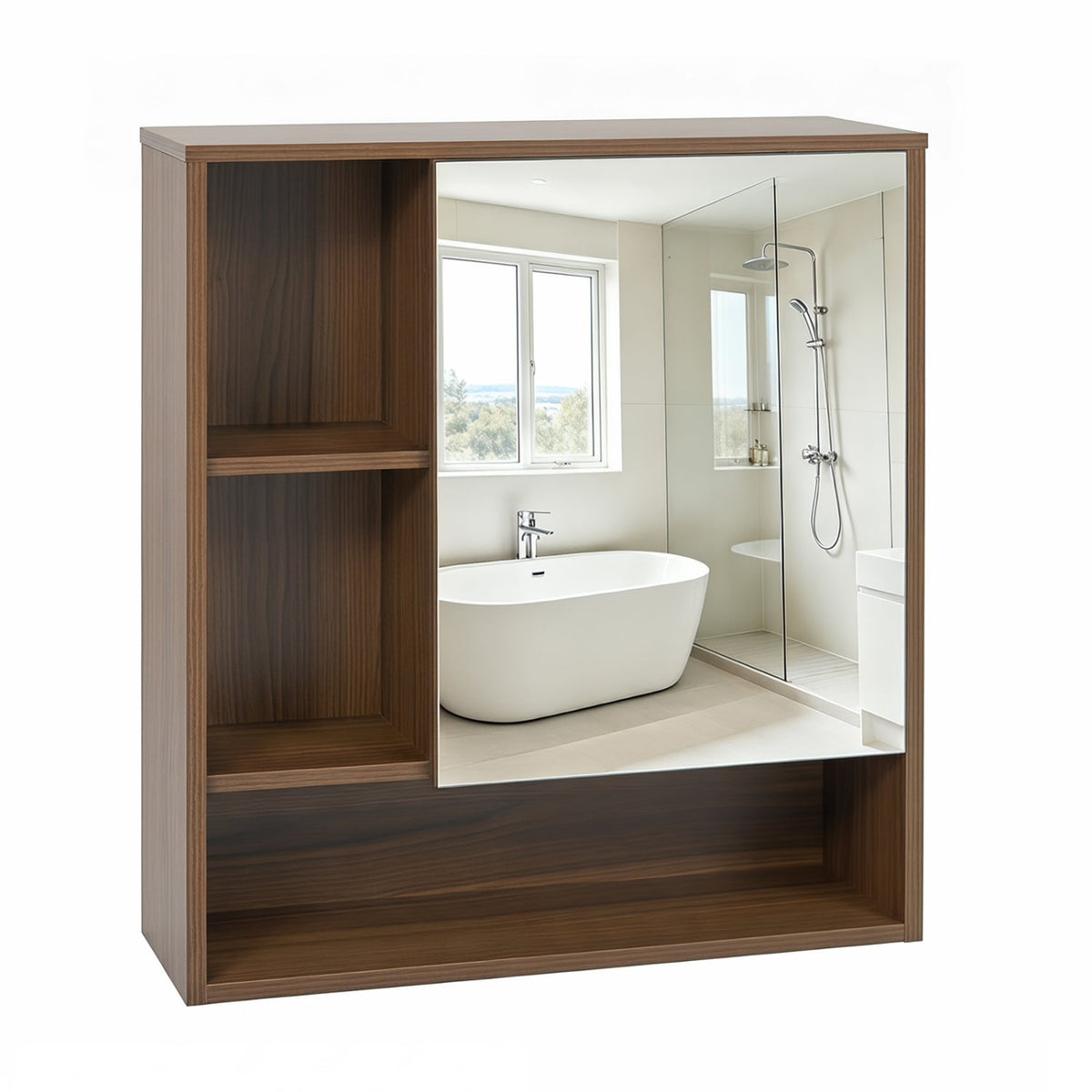 Wall-Mounted Bathroom Mirror Cabinet - Walnut 22" x 24"-Wall Cabinets-DECOROLALA