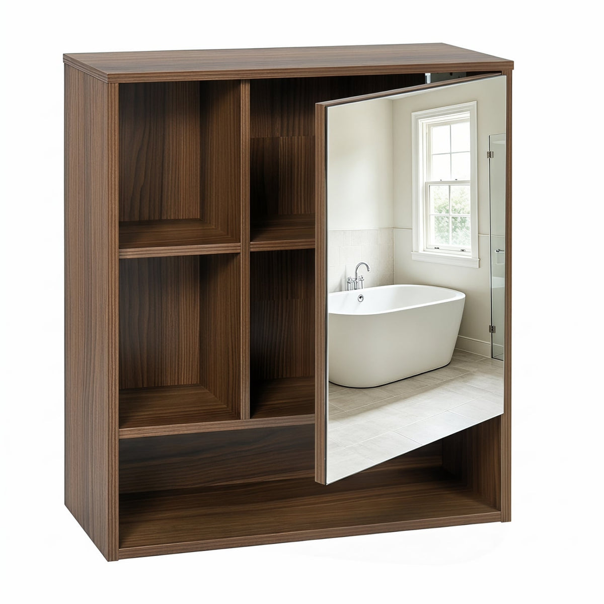 Wall-Mounted Bathroom Mirror Cabinet - Walnut 22" x 24"-Wall Cabinets-DECOROLALA