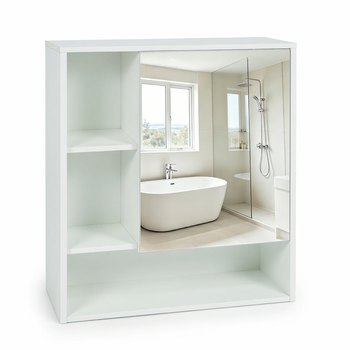 Wall-Mounted Bathroom Mirror Cabinet - White 22" x 24"-Bathroom Wall Cabinets-DECOROLALA