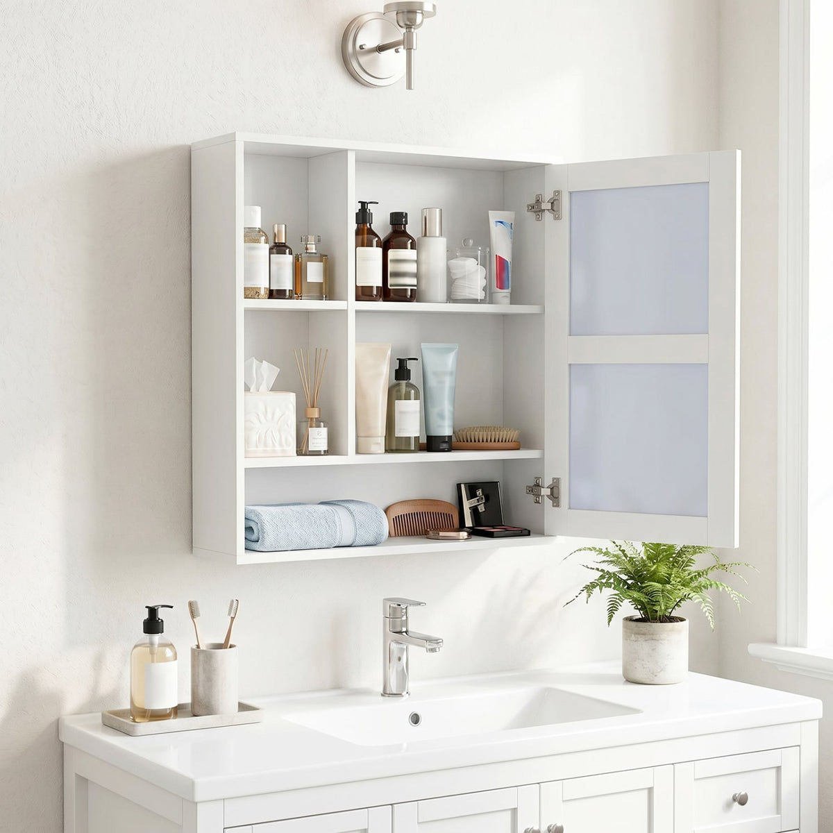 Wall-Mounted Bathroom Mirror Cabinet - White 22" x 24"-Wall Cabinets-DECOROLALA