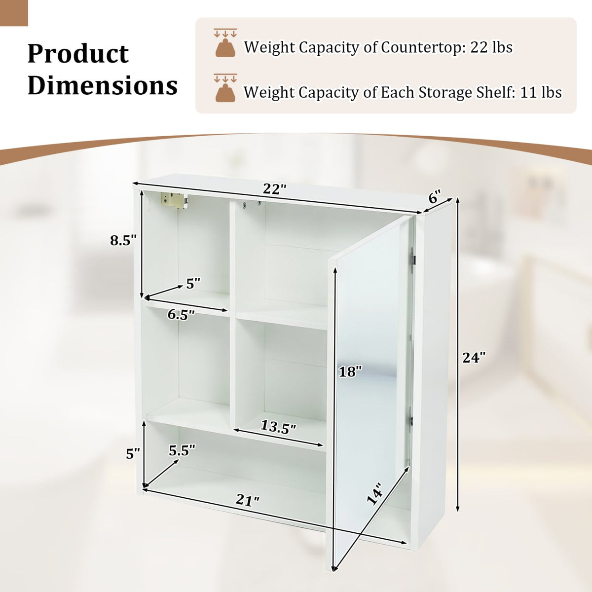 Wall-Mounted Bathroom Mirror Cabinet - White 22" x 24"-Wall Cabinets-DECOROLALA