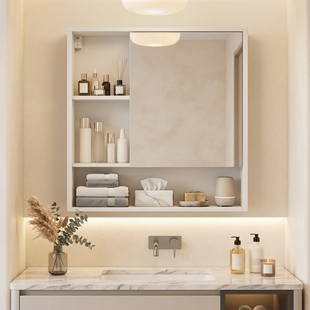 Wall-Mounted Bathroom Mirror Cabinet - White 22" x 24"-Wall Cabinets-DECOROLALA