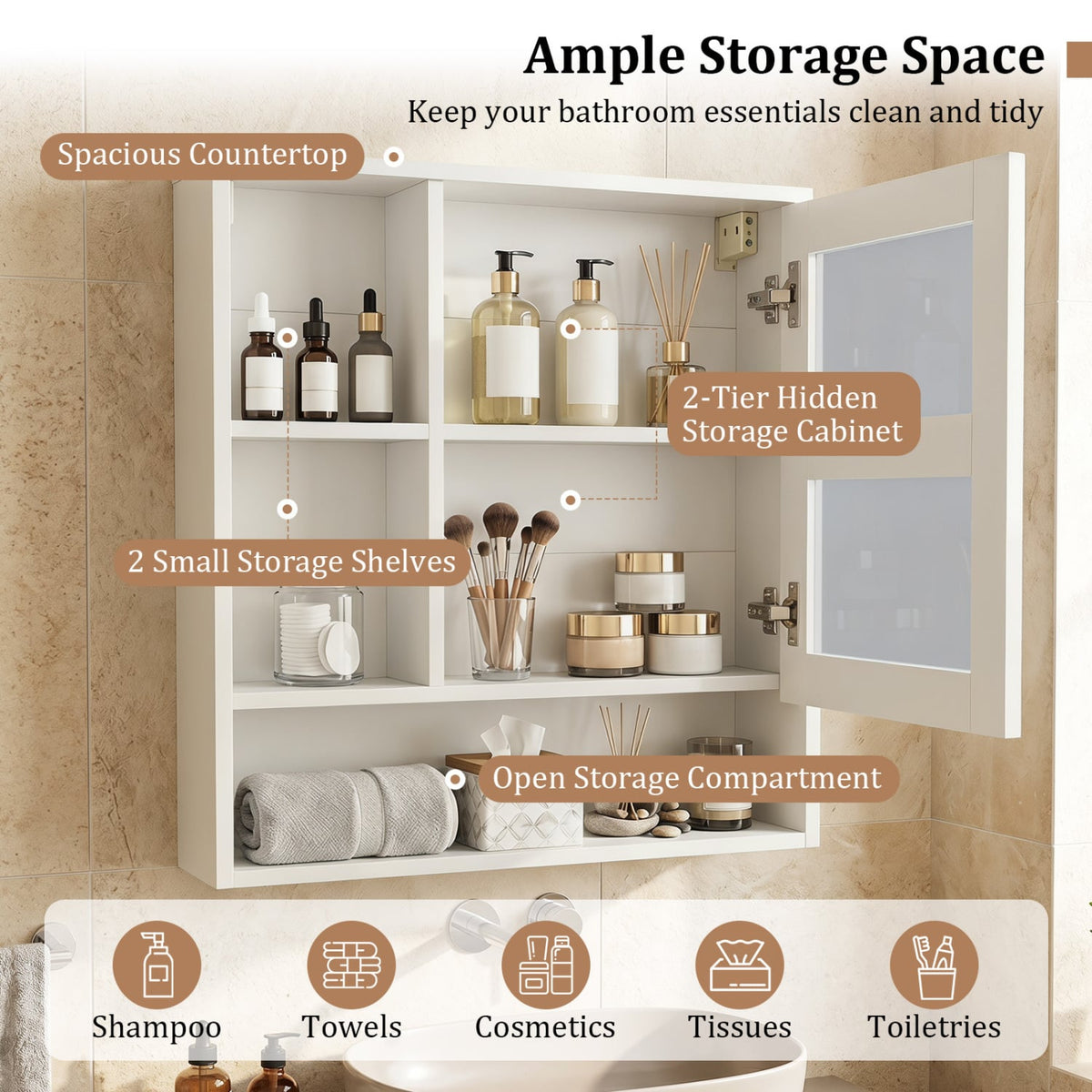 Wall-Mounted Bathroom Mirror Cabinet - White 22" x 24"-Wall Cabinets-DECOROLALA