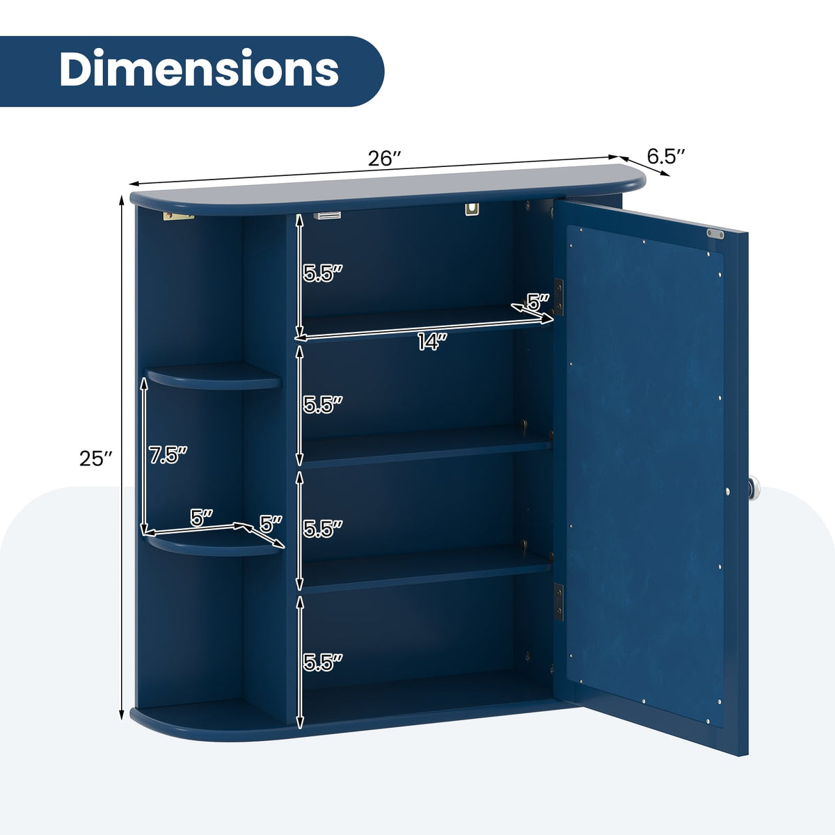 Wall-Mounted Bathroom Mirror Cabinet with 10 Shelves - Blue-Wall Cabinets-DECOROLALA