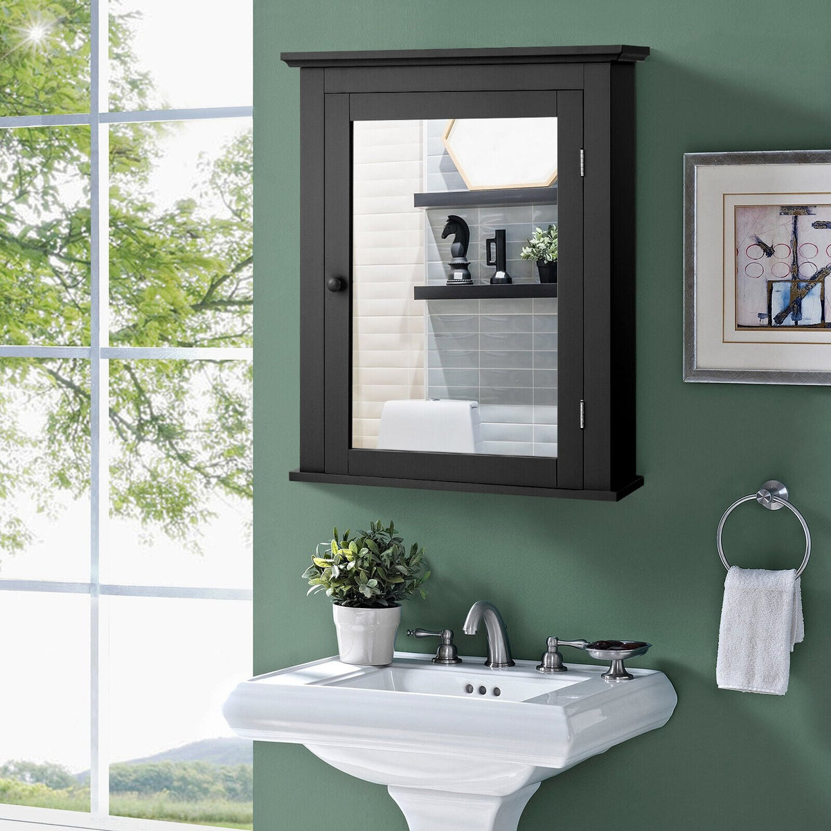 Wall Mounted Bathroom Mirror Cabinet with 5-level Height-adjustable Shelf-Black-Wall Cabinets-DECOROLALA