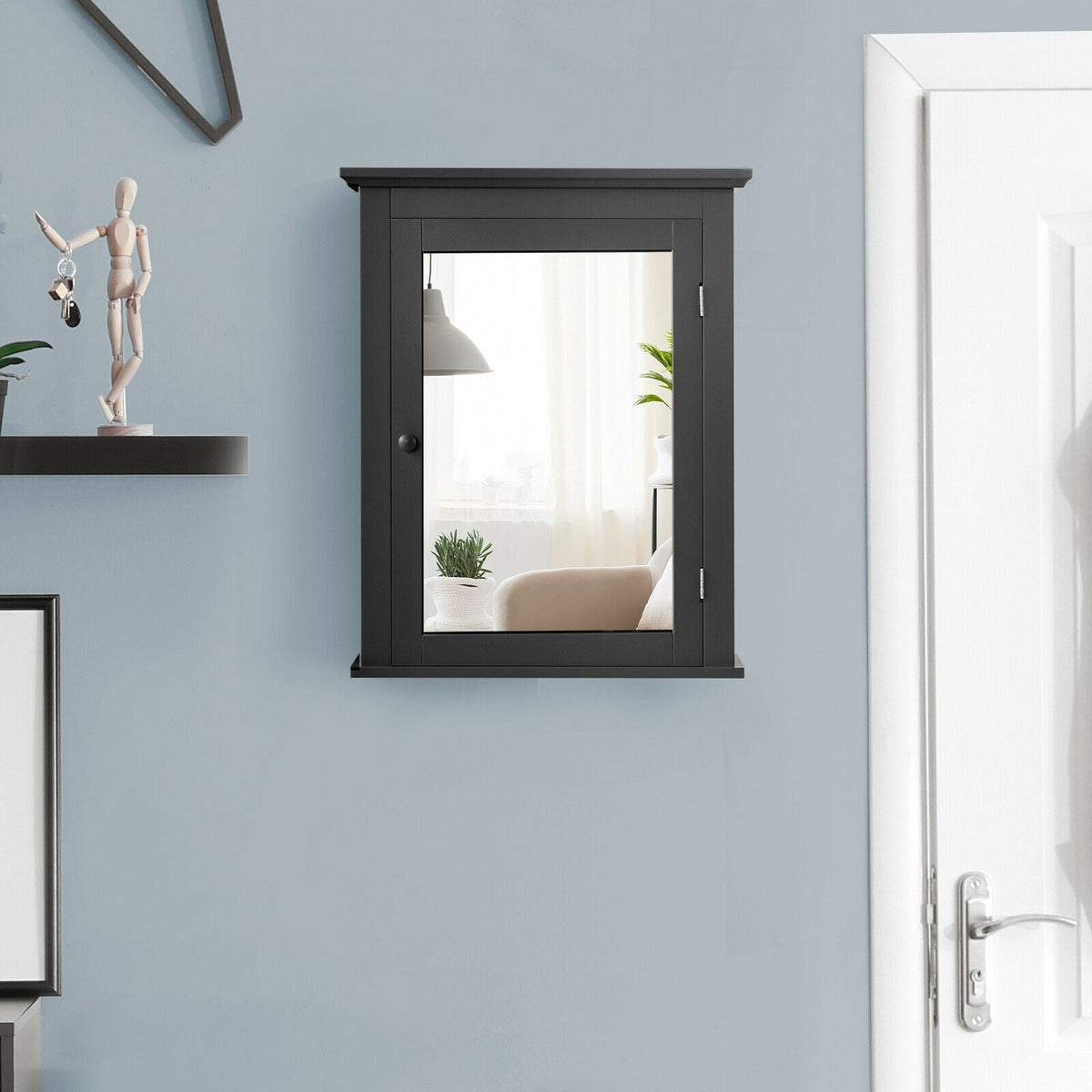 Wall Mounted Bathroom Mirror Cabinet with 5-level Height-adjustable Shelf-Black-Wall Cabinets-DECOROLALA