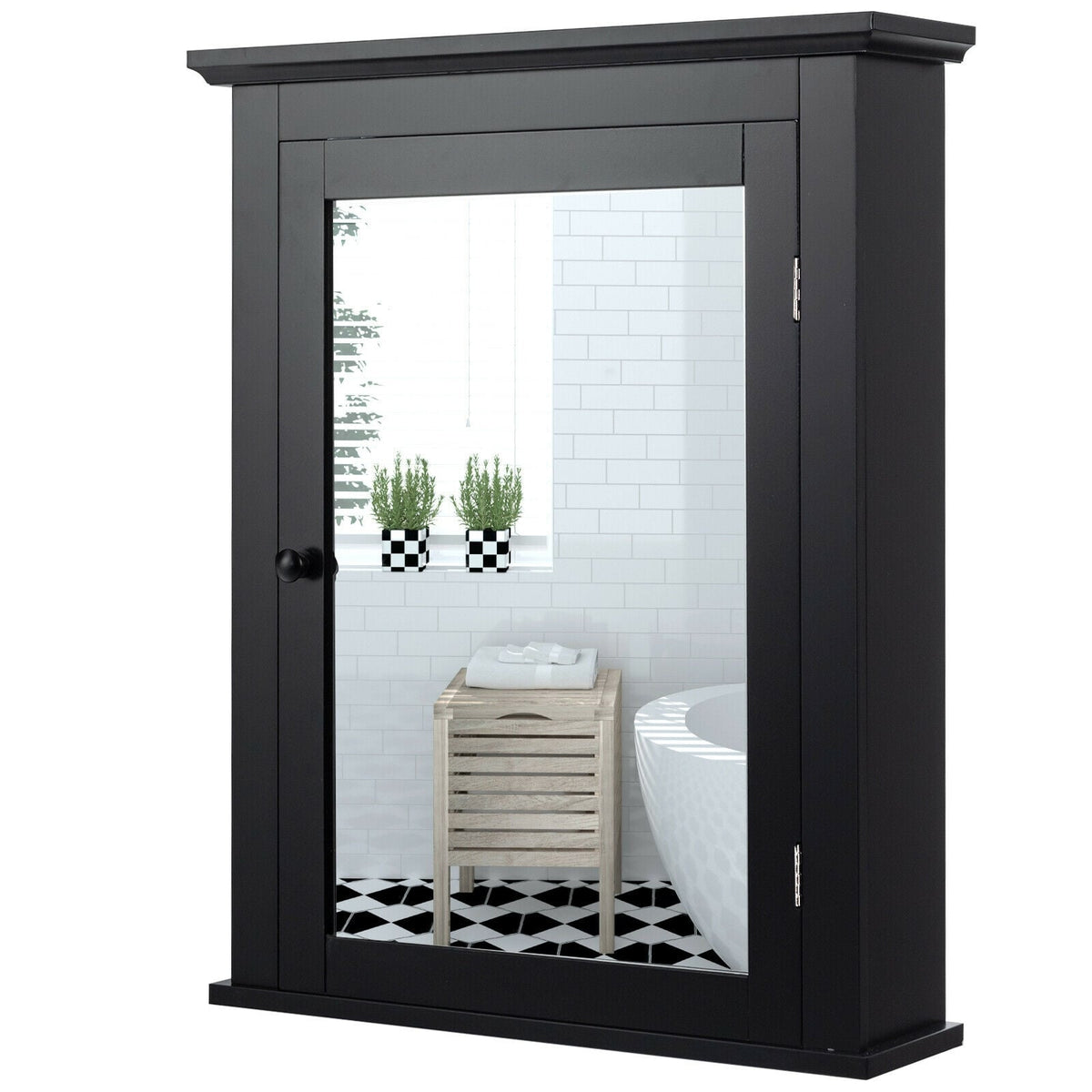 Wall Mounted Bathroom Mirror Cabinet with 5-level Height-adjustable Shelf-Black-Wall Cabinets-DECOROLALA