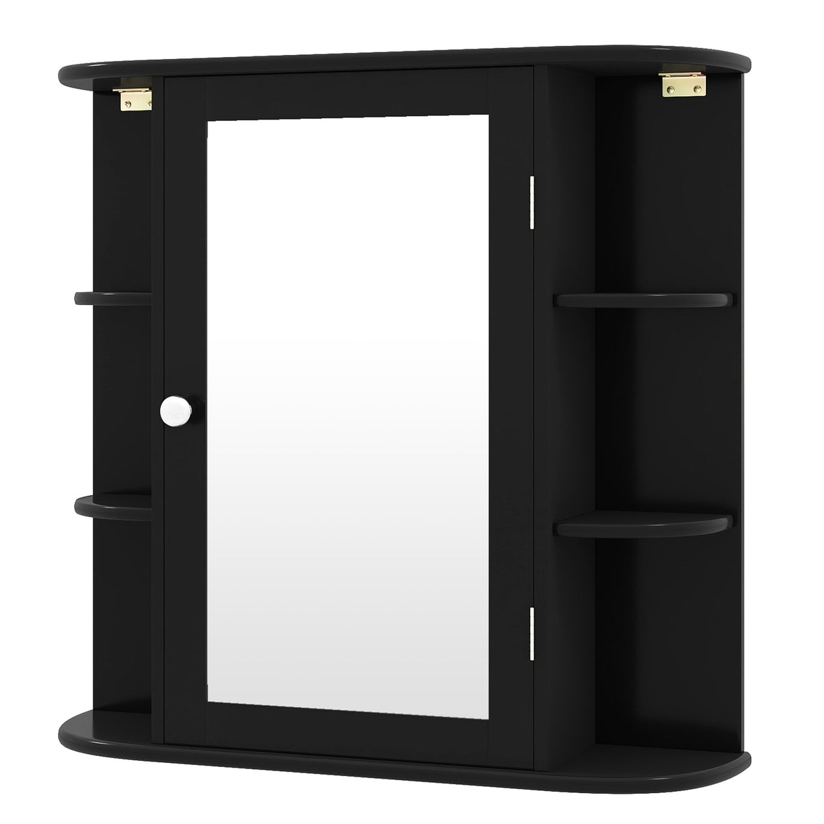 Wall-Mounted Bathroom Mirror Cabinet with 6 Shelves - Black-Wall Cabinets-DECOROLALA