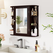Wall-Mounted Bathroom Mirror Cabinet with 6 Shelves - Brown-Wall Cabinets-DECOROLALA