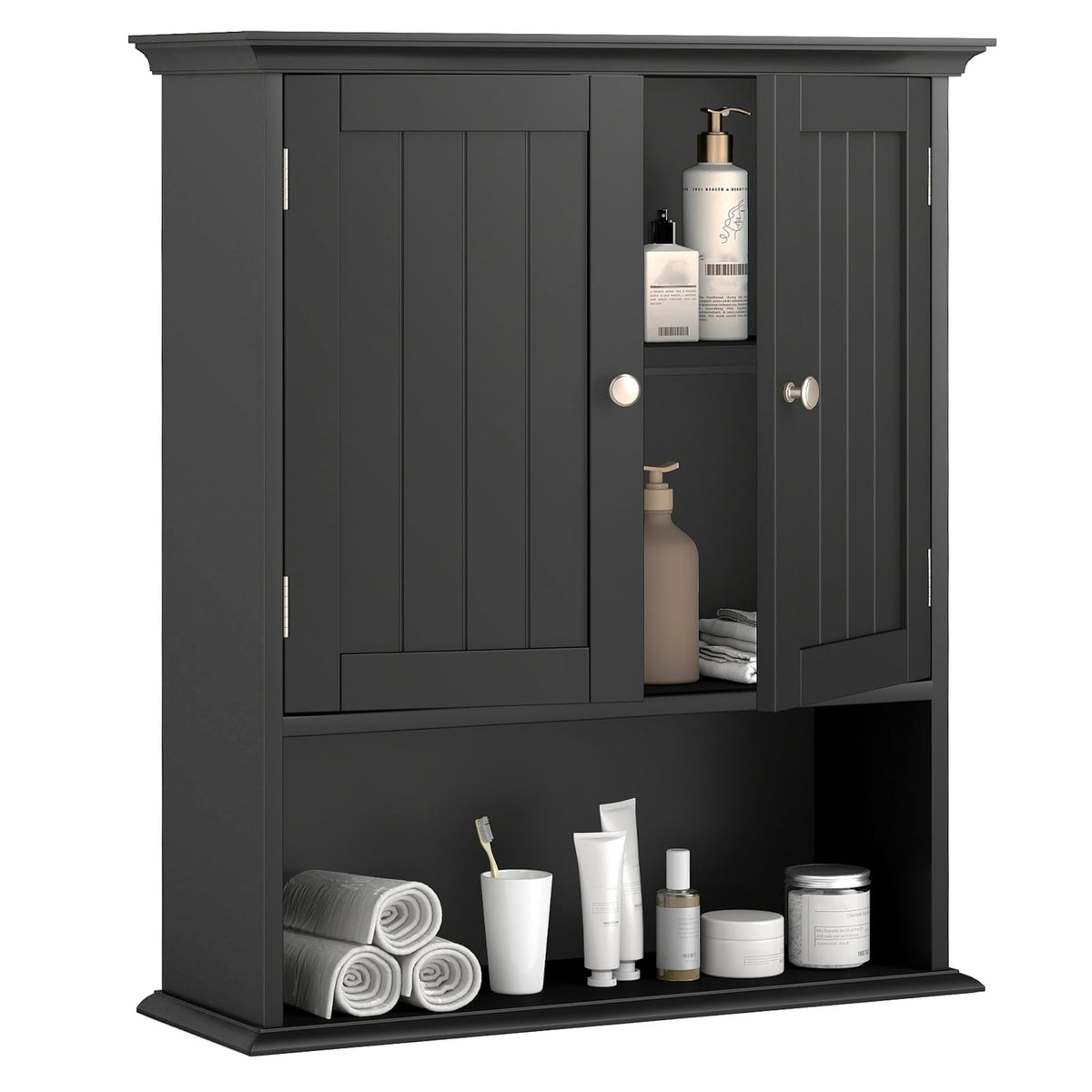 Wall-Mounted Bathroom Storage Cabinet with Doors - Black-Wall Cabinets-DECOROLALA