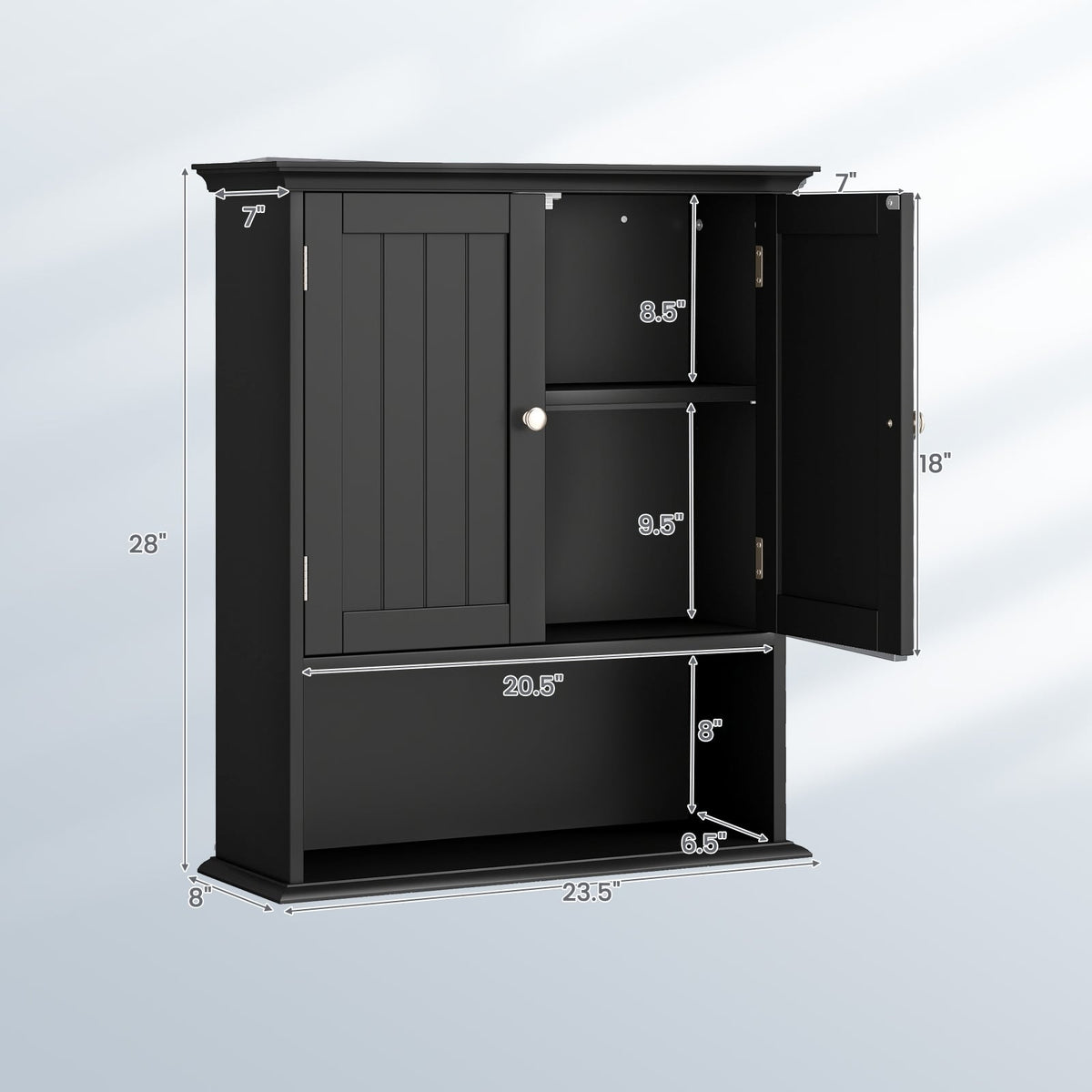 Wall-Mounted Bathroom Storage Cabinet with Doors - Black-Wall Cabinets-DECOROLALA
