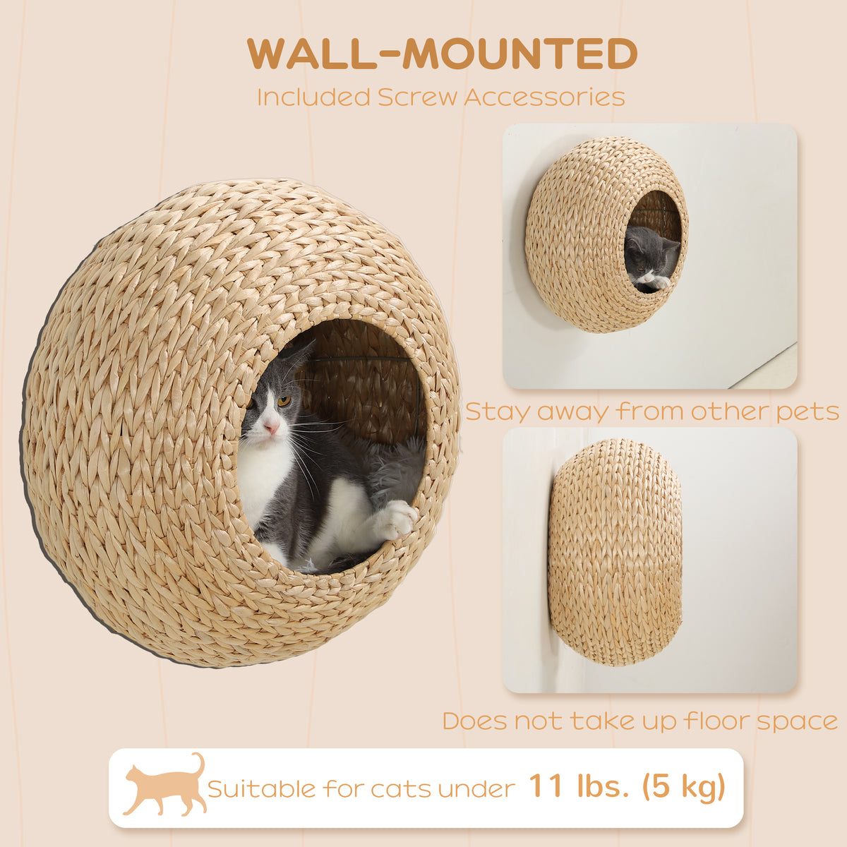 Wall Mounted Cat Shelf Condo with Washable Cushion - Beige-Cats-DECOROLALA