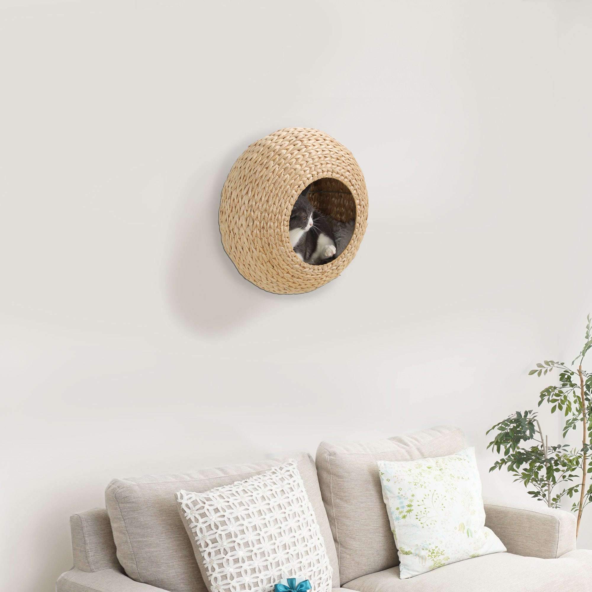 Wall Mounted Cat Shelf Condo with Washable Cushion - Beige-Cats-DECOROLALA