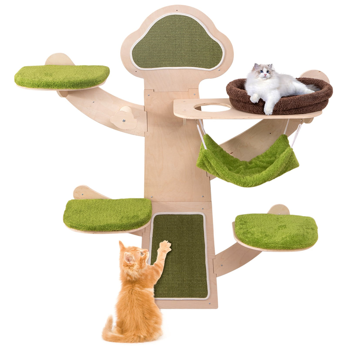 Wall-Mounted Cat Tower Cat Wall Shelves Furniture with Bed-Green-Cat Trees & Scratchers-DECOROLALA