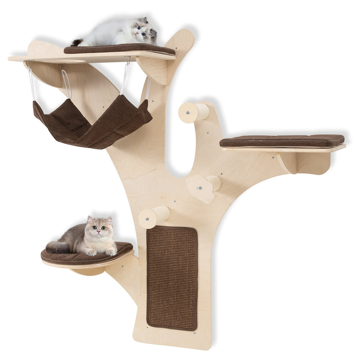 Wall-Mounted Cat Tower Cat Wall Shelves Furniture with Perch-Brown-Cat Trees & Scratchers-DECOROLALA
