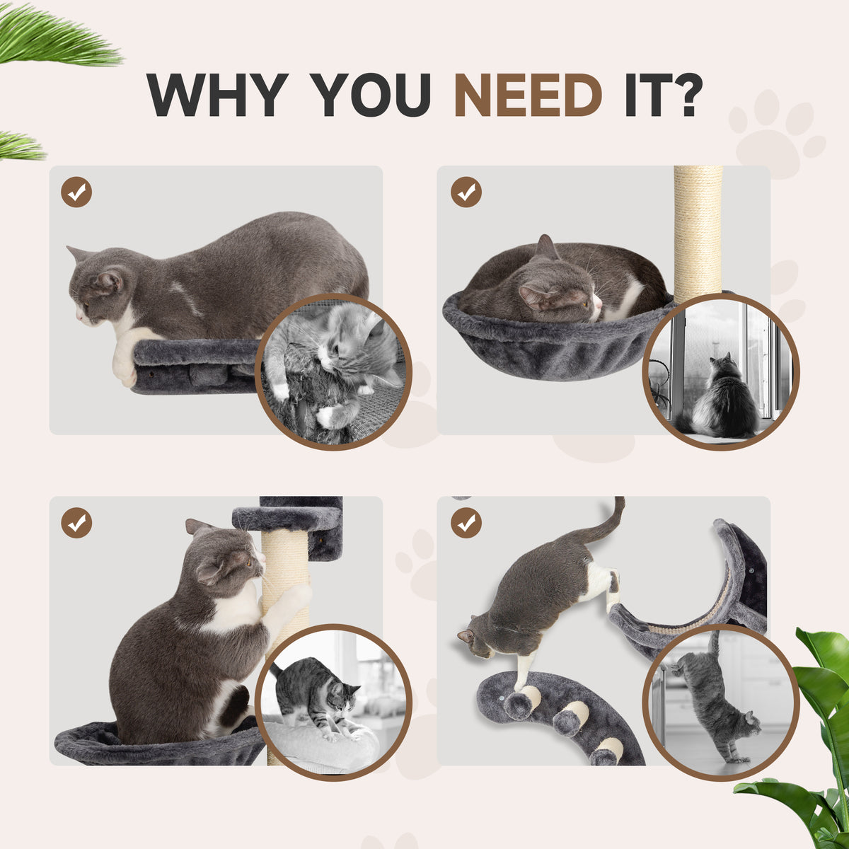 Wall-Mounted Cat Tree Shelf Set with Scratching Post - Dark Grey-Cats-DECOROLALA